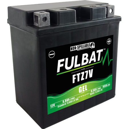 Fulbat battery  FTZ7V GEL  12Volt  Capacity:6,5Ah  CCA:105Amp  L:113 W:70 H:121   P/N:550998  Polarity: - / +