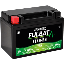 Fulbat battery  FTX9-BS GEL  12Volt  Capacity:8Ah  CCA:135Amp  L:150 W:87 H:105   P/N:550921  Polarity: +/-