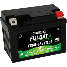 Fulbat battery  FTX4L-BS / FTZ5S GEL (High Capacity)  12Volt  Capacity:5Ah  CCA:70Amp  L:113 W:70 H:85   P/N:550671  Polarity: -