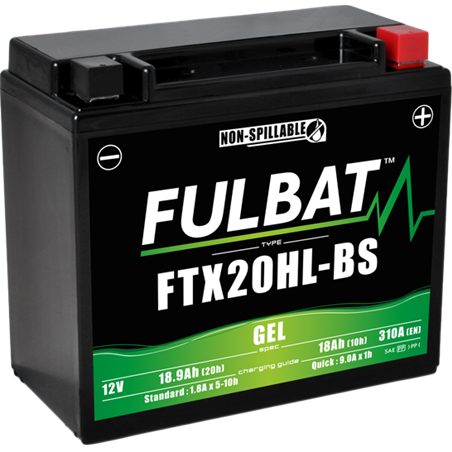 Fulbat battery  FTX20HL-BS GEL  12Volt  Capacity:18Ah  CCA:310Amp  L:175 W:87 H:155   P/N:550924  Polarity: -/+