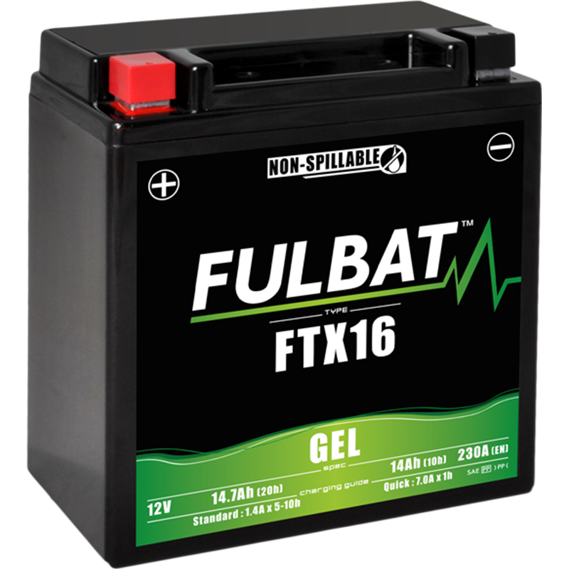 Fulbat battery  FTX16 GEL  12Volt  Capacity:14Ah  CCA:230Amp  L:150 W:87 H:161   P/N:550763  Polarity: + / -