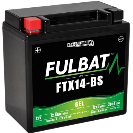 Fulbat battery  FTX14-BS GEL  12Volt  Capacity:12Ah  CCA:200Amp  L:150 W:87 H:145   P/N:550923  Polarity: +/-