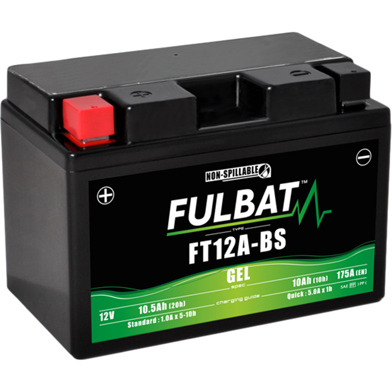 Fulbat battery  FT12A-BS GEL  12Volt  Capacity:10Ah  CCA:175Amp  L:150 W:88 H:105   P/N:550679  Polarity: + / -