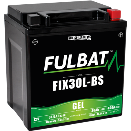 Fulbat battery  FIX30L-BS GEL  12Volt  Capacity:30Ah  CCA:400Amp  L:165 W:125 H:175   P/N:550943  Polarity: - / +