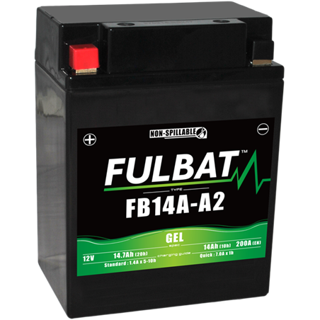 Fulbat battery  FB14A-A2  GEL  12Volt  Capacity:14Ah  CCA:200Amp  L:134 W:88 H:176   P/N:550971  Polarity: + / -