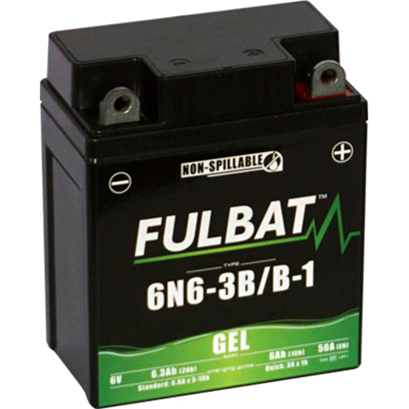 Fulbat battery  6N6-3B/B-1 GEL  6Volt  Capacity:6Ah  CCA:50Amp  L:95 W:55 H:117   P/N:550960  Polarity: - / +