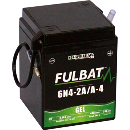 Fulbat battery  6N4-2A/A-4 GEL  6Volt  Capacity:4Ah  CCA:25Amp  L:71 W:71 H:93   P/N:550959  Polarity: - / +