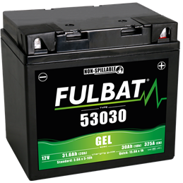 Fulbat battery  53030 GEL (F60-N30L-A)  12Volt  Capacity:30Ah  CCA:300Amp  L:184 W:124 H:170   P/N:550945  Polarity: - / +